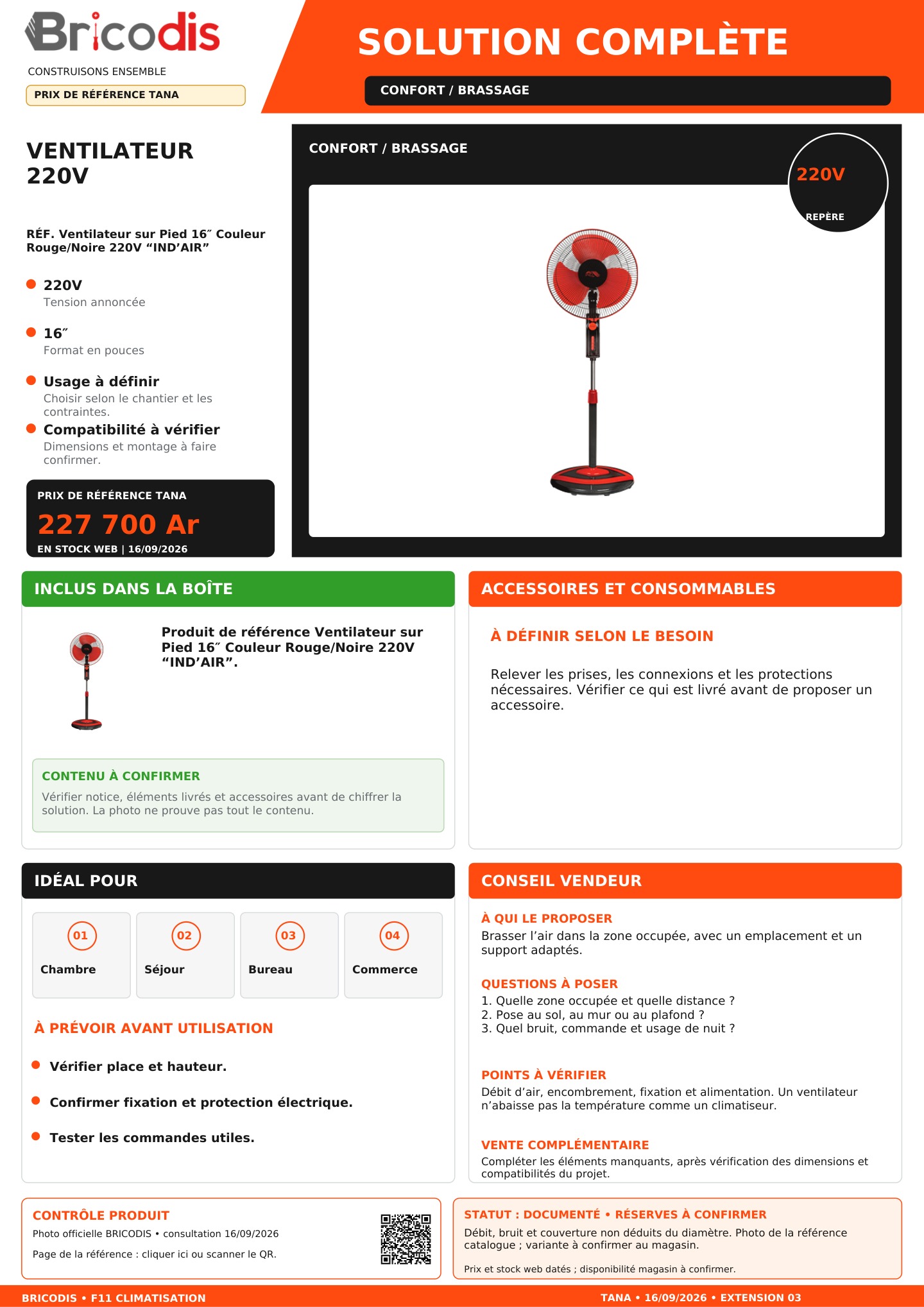 F11 S05 P2 03 F11 P014 VENTILATEUR SUR PIED 16 COULEUR ROUGE NOIRE 220V