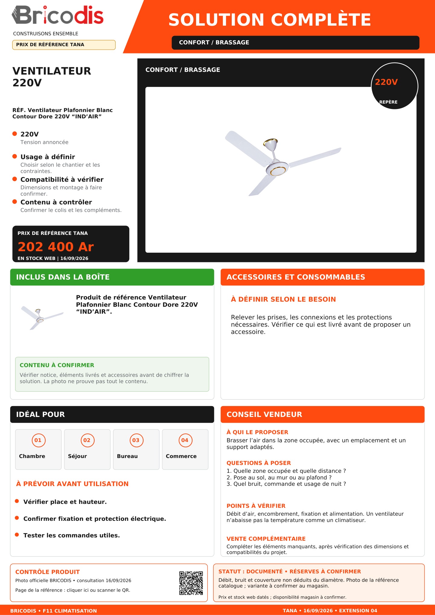 F11 S06 P1 02 F11 P016 VENTILATEUR PLAFONNIER BLANC CONTOUR DORE 220V I
